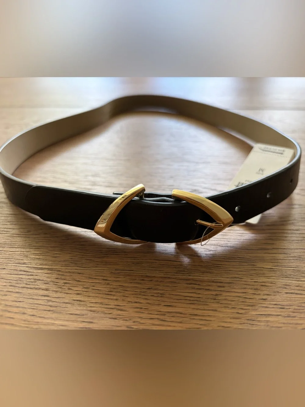 Anthropologie Black Belt with Gold Angular Buckle